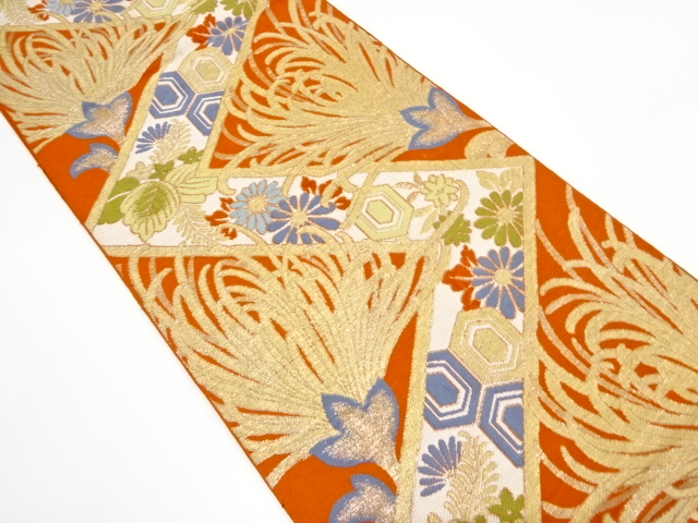 JAPANESE KIMONO / ANTIQUE FUKURO OBI / WOVEN GEOMETRIC